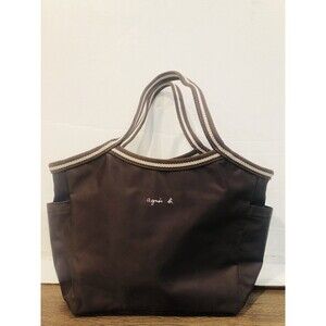 Agnes B. Brown Nylon Voyage Hand Bag/Tote Zip Top
